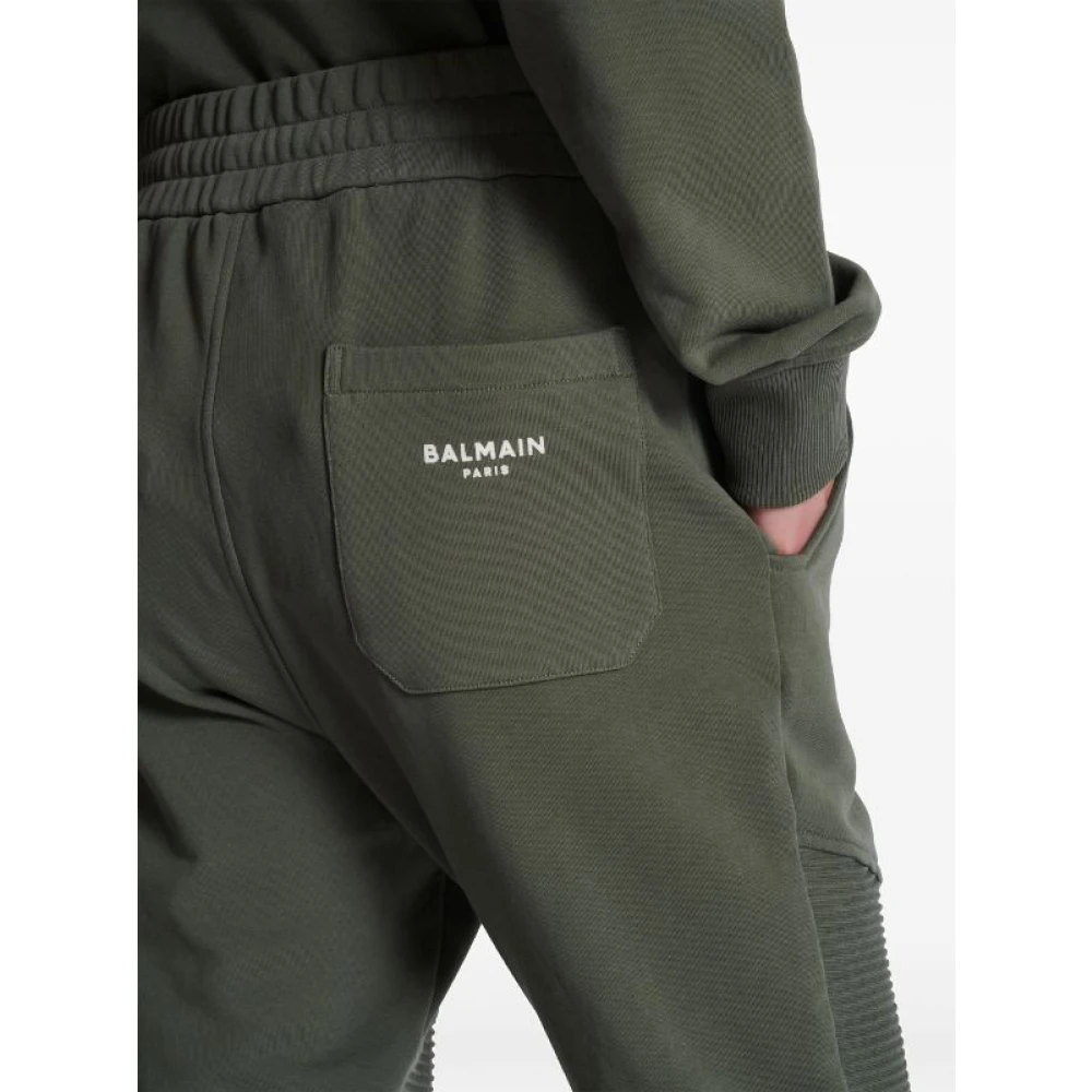 Balmain Joggingbroek Geribbelde Knieën Elastische Taille Green Heren