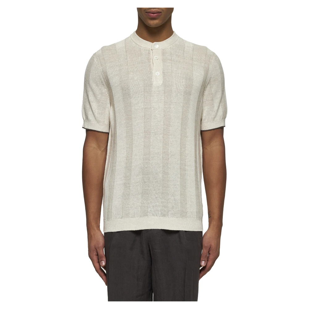 BRUNELLO CUCINELLI Gestreepte textuur korte mouw trui Beige Heren