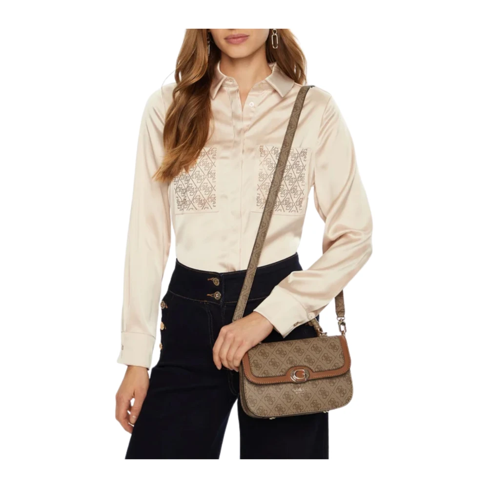 Guess Top Handvat Klep Tas Latte Bruin Brown Dames