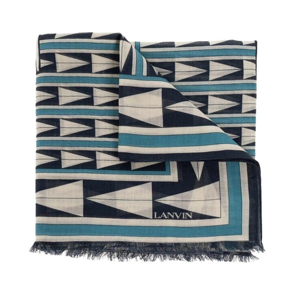 Lanvin Blauwe Geometrisch Patroon Wollen Sjaal Multicolor Dames
