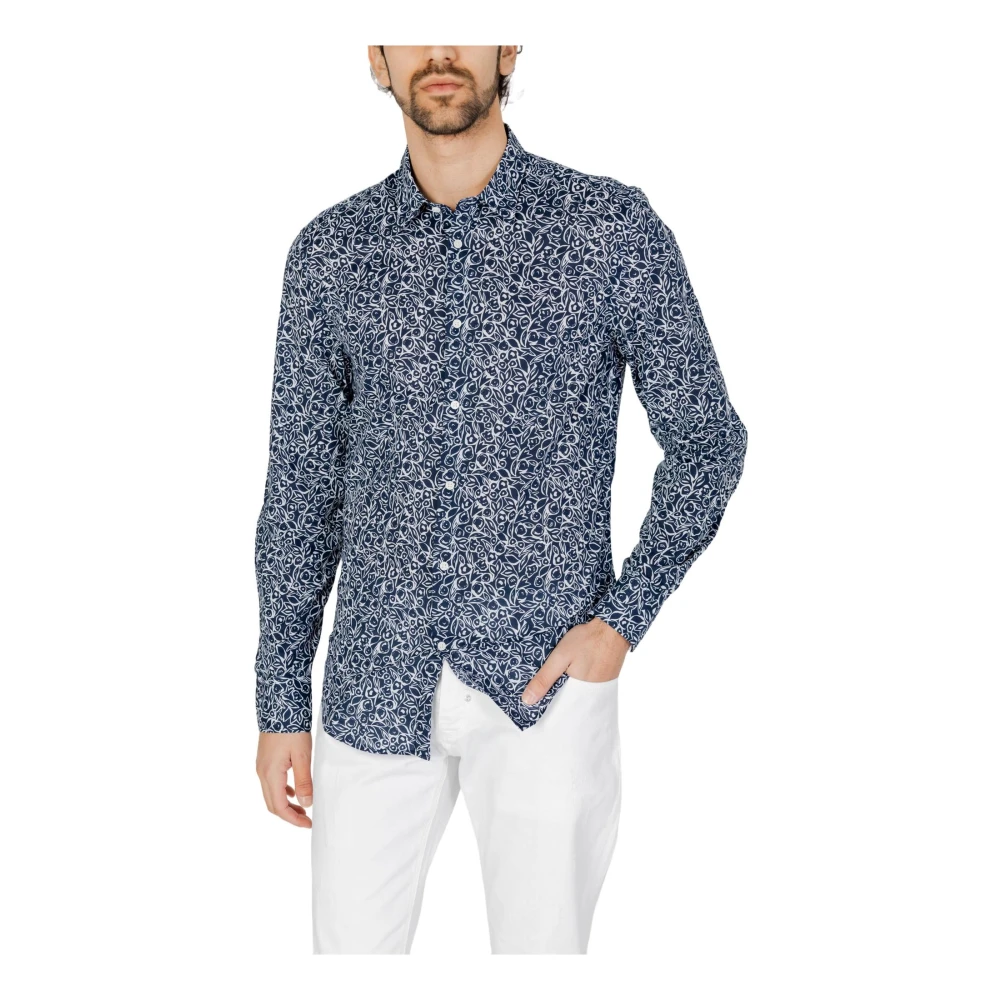 Antony Morato Blauw Bedrukt Katoenen Overhemd met Lange Mouwen Blue Heren