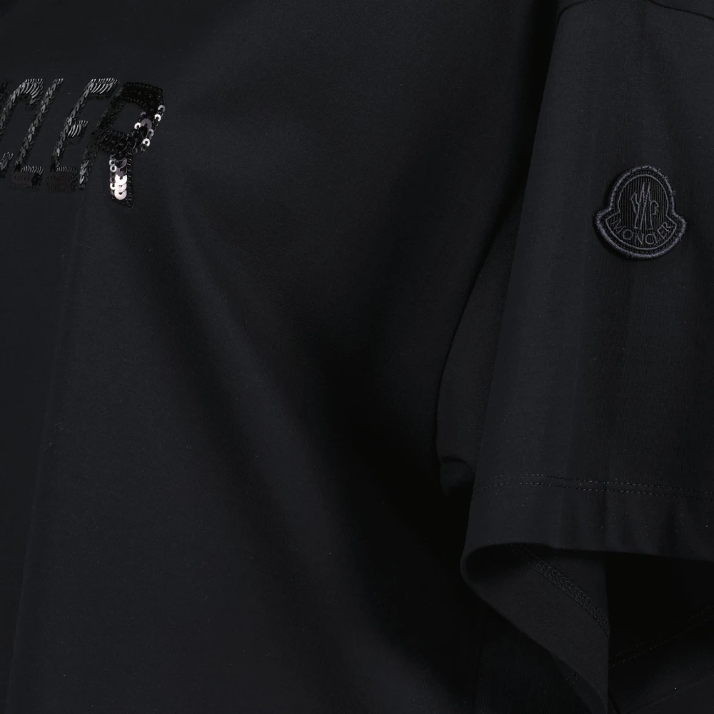 Moncler Logo Crop T-shirt voor vrouwen Black Dames
