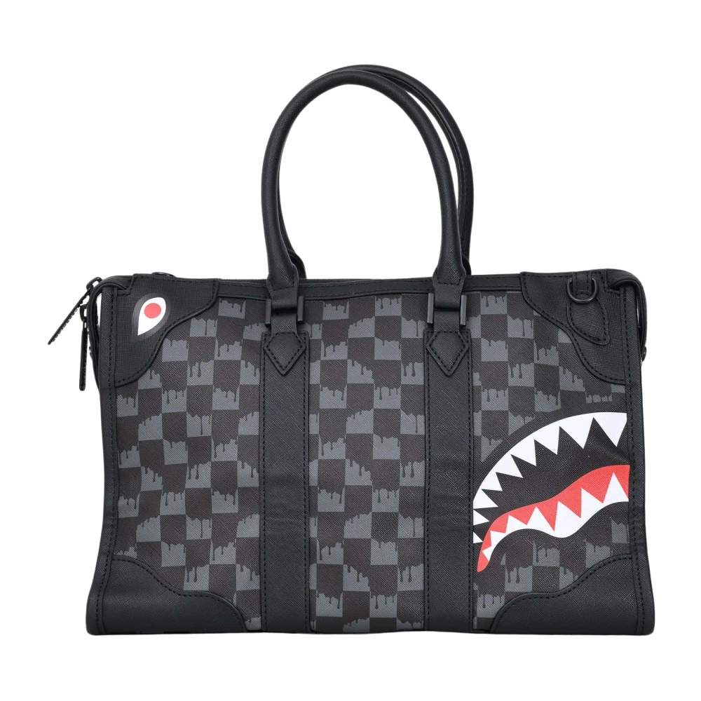 Sprayground Zwarte Shopper Drip Check Shark Mini Duffle Black Dames