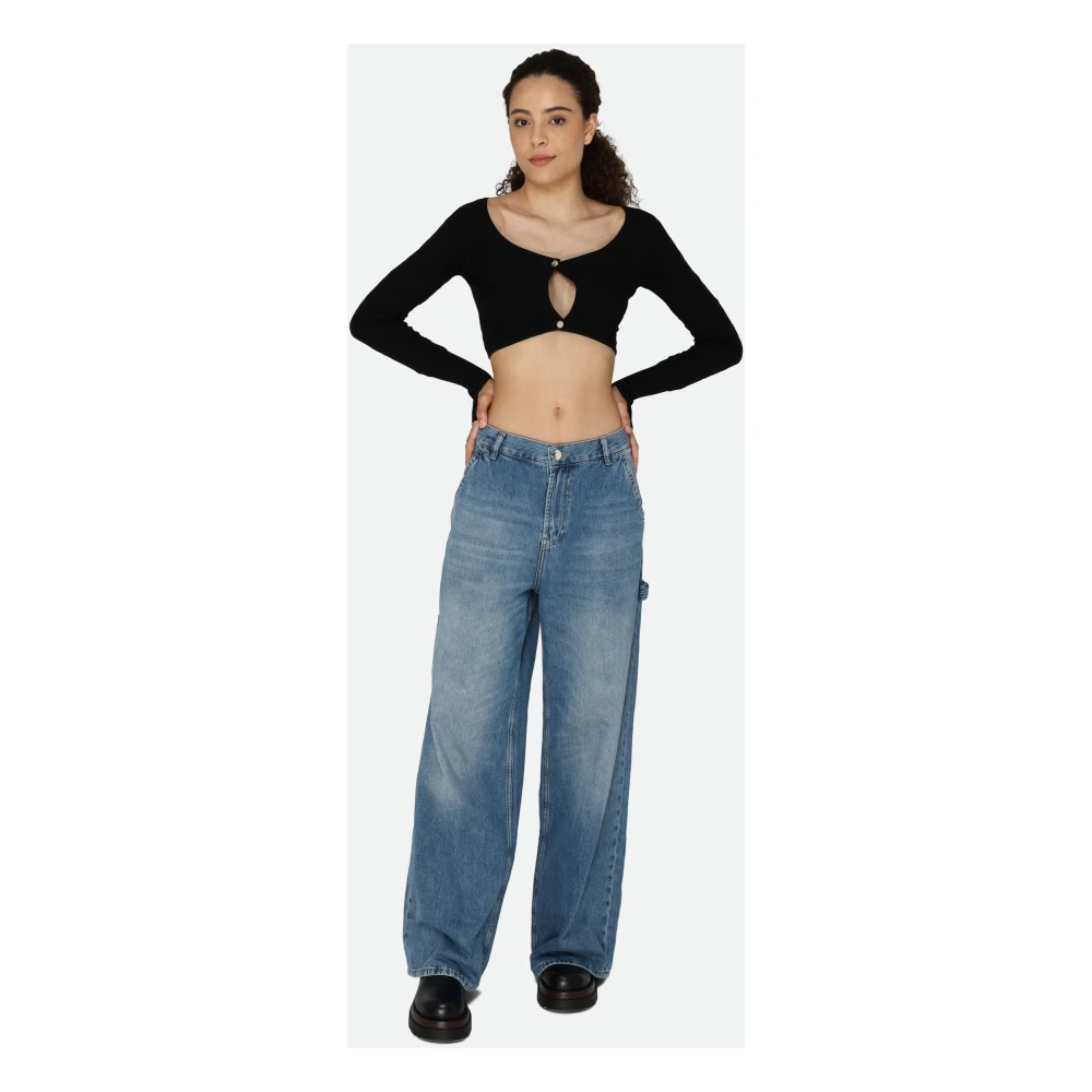 pinko Zwarte Crop Cardigan met Duimgat Black Dames