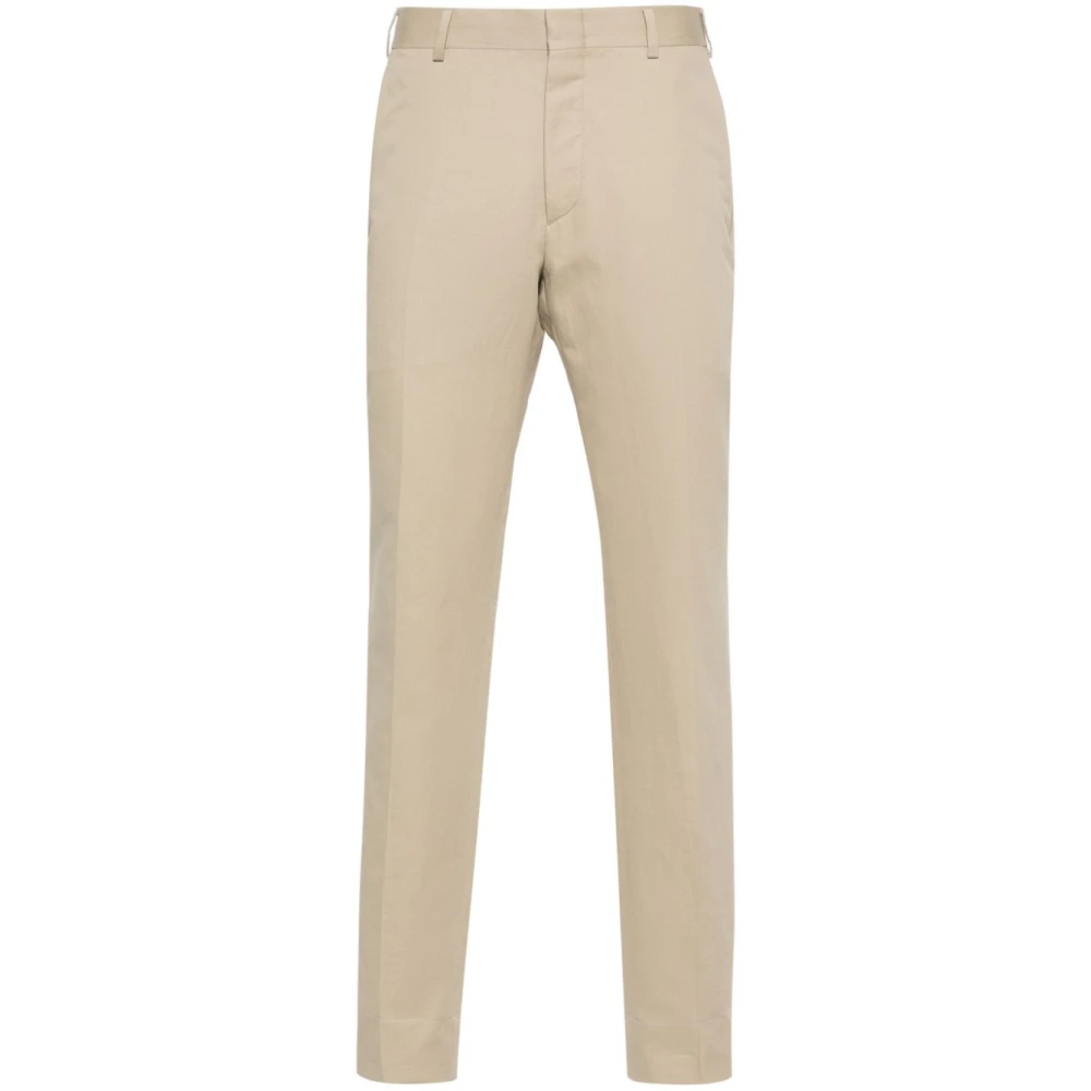 Brioni Slim Fit Beige Linne Bomullsbyxor Beige, Herr