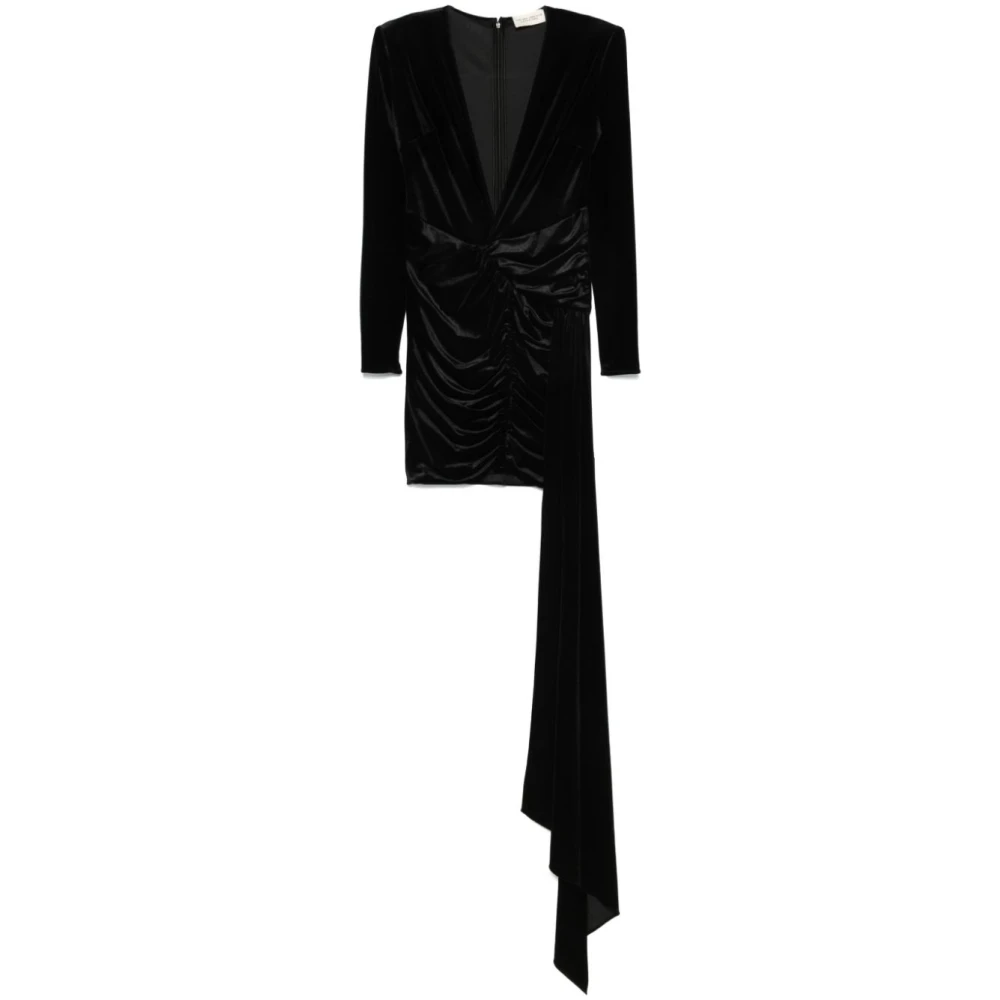 The New Arrivals Ilkyaz Ozel Zwarte fluwelen jurk met V-hals Black Dames