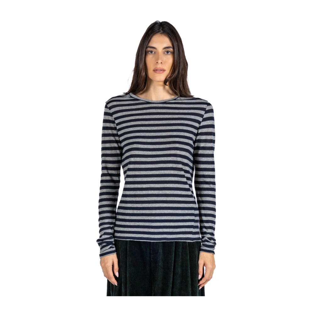 Phisique du Role Gestreept Gebreid T-shirt met Lange Mouwen Gray Dames