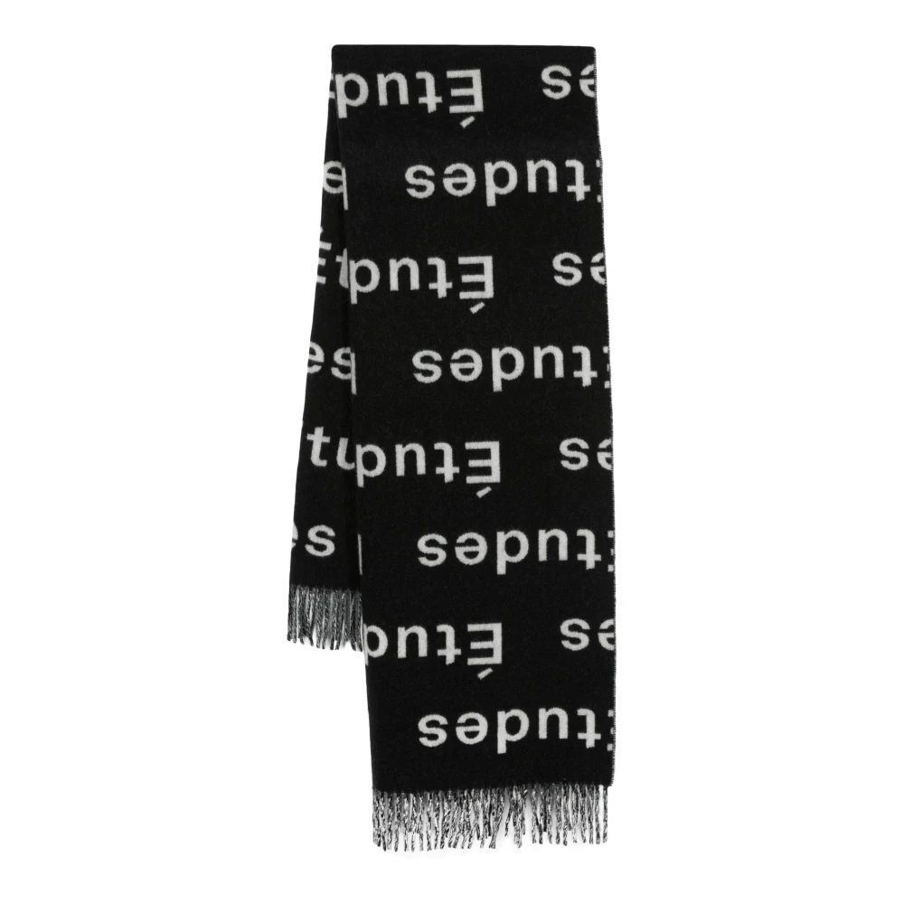Études Zwarte Wollen Sjaal met Logo Print Black Heren