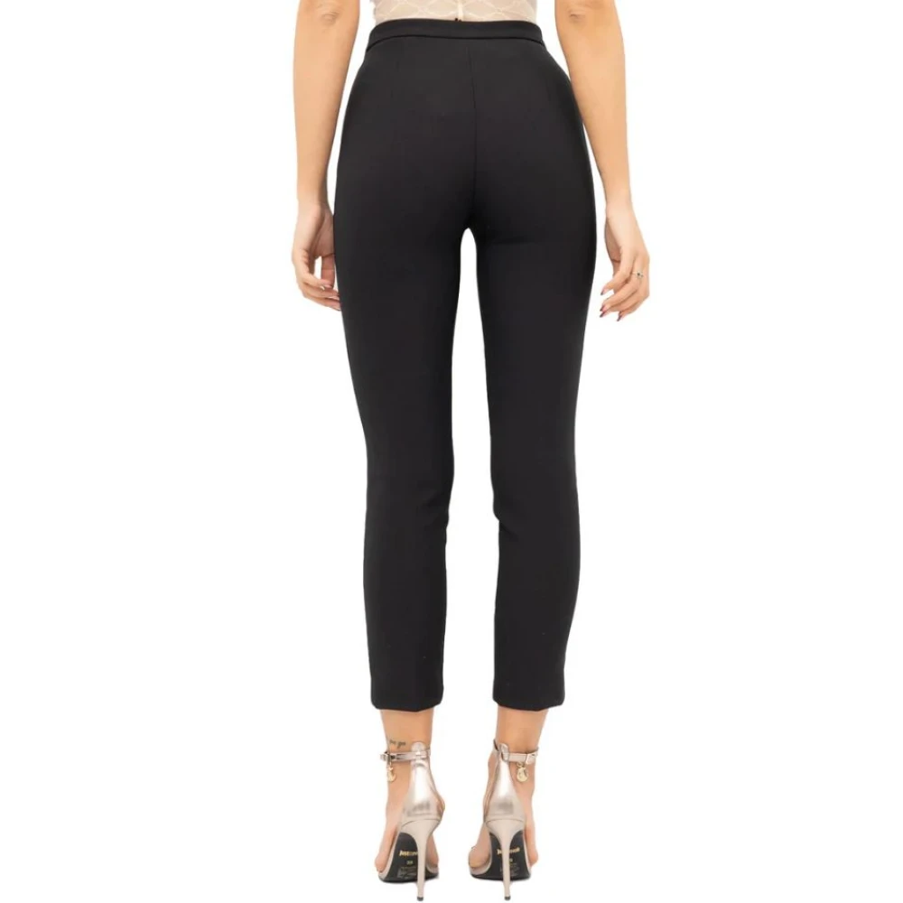Elisabetta Franchi Zwarte Slim Fit Broek met Logo Plaque Black Dames