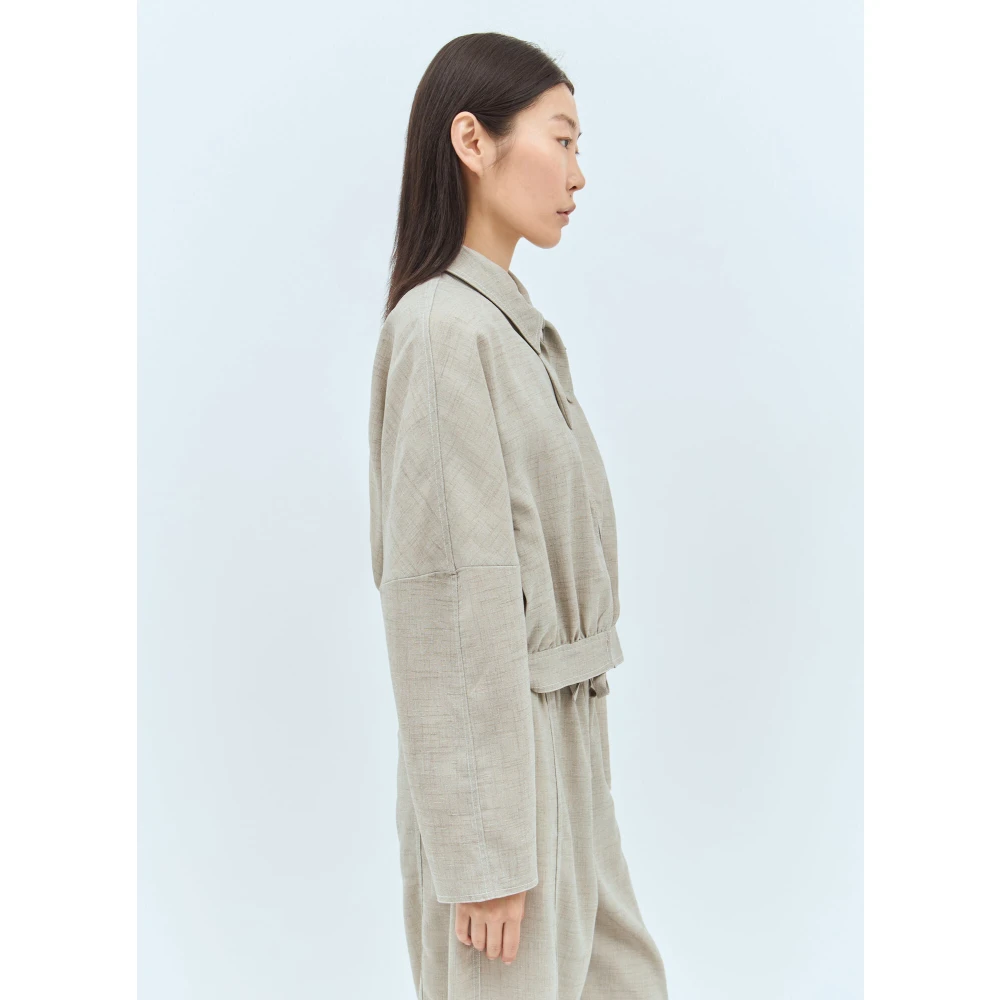 Ganni Klassieke Crop Jas met Topstitching Beige Dames
