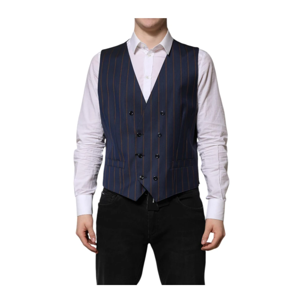 Dolce & Gabbana Men's Blue Stripes Wool Waistcoat Vest - Waistcoats - Xl - Suits