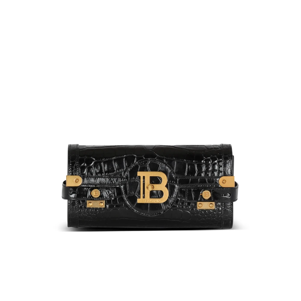 Balmain B-Buzz 23 clutch in krokodillenprint leer Black Dames