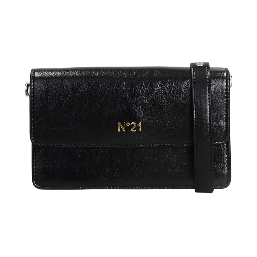 N21 Stijlvolle schoudertas met leren band Black Dames
