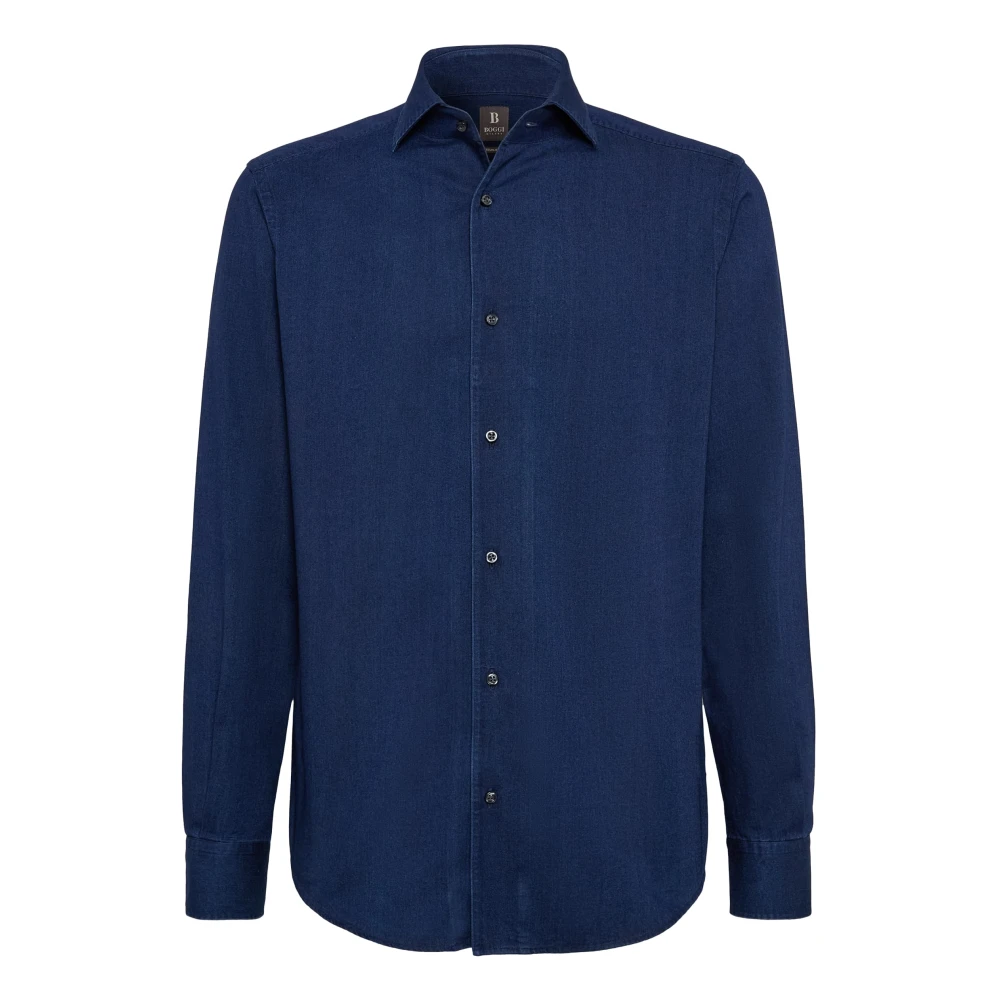 Boggi Milano Regular Fit Katoenen Denim Shirt Blue Heren