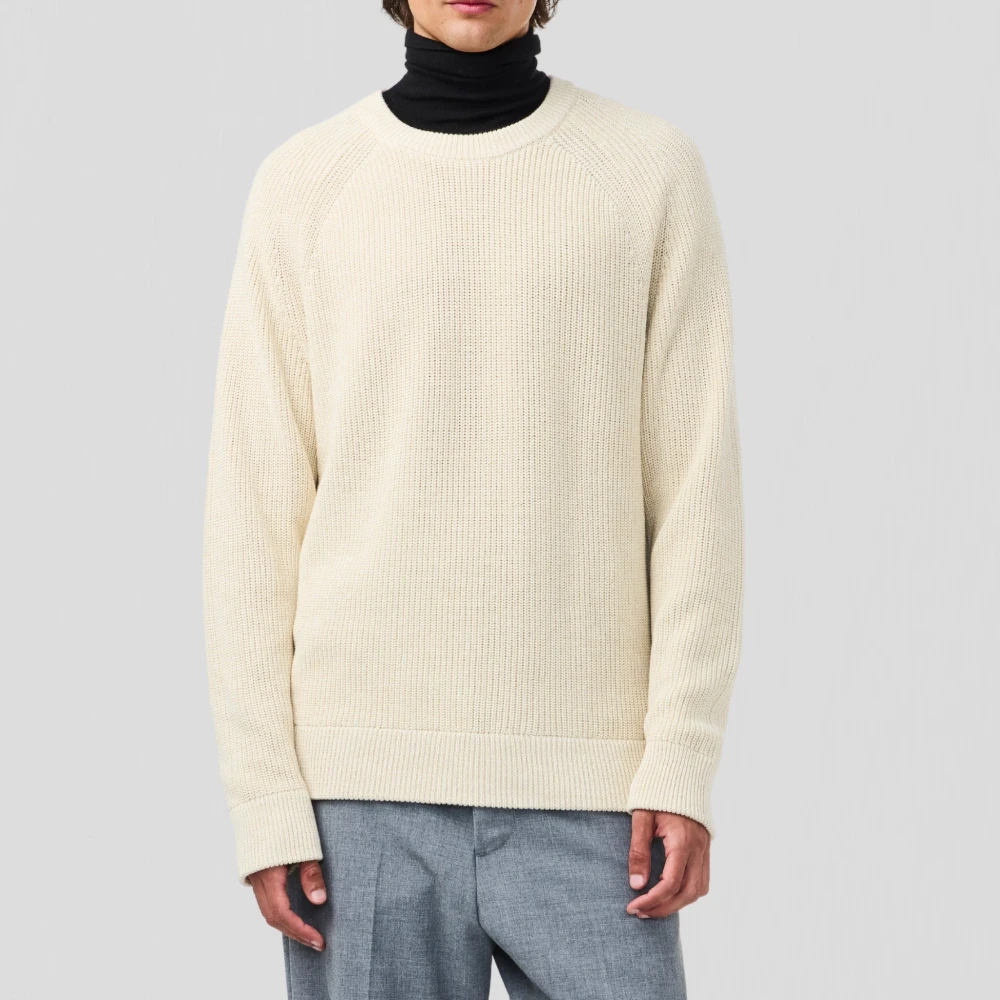 Nn07 Zachte Katoenen Gebreide Crewneck Sweater Beige Heren