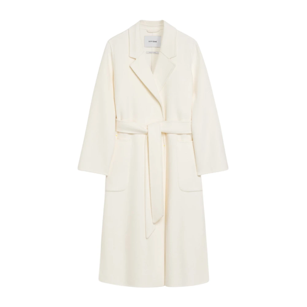IVY OAK Midi Wollen Jas met Riem en Zakken White Dames