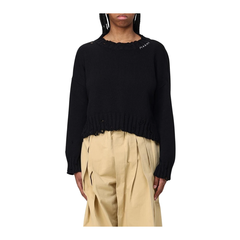 Marni Women's Black Distressed Knit Pullover Sweater