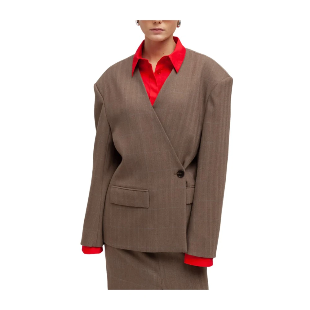 Weili Zheng Gestructureerde Houndstooth Blazer Beige Dames