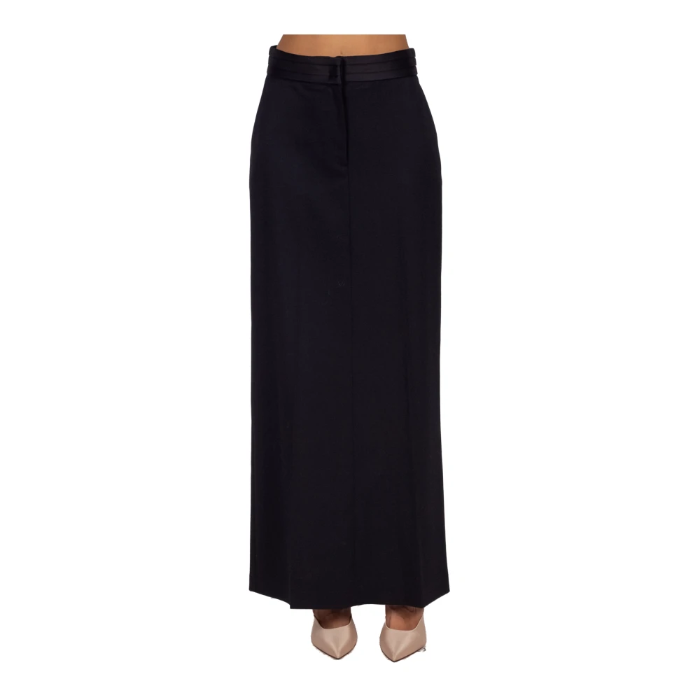 Semicouture Zwarte A-lijn Maxi Rok met Satijnen Tailleband Black Dames