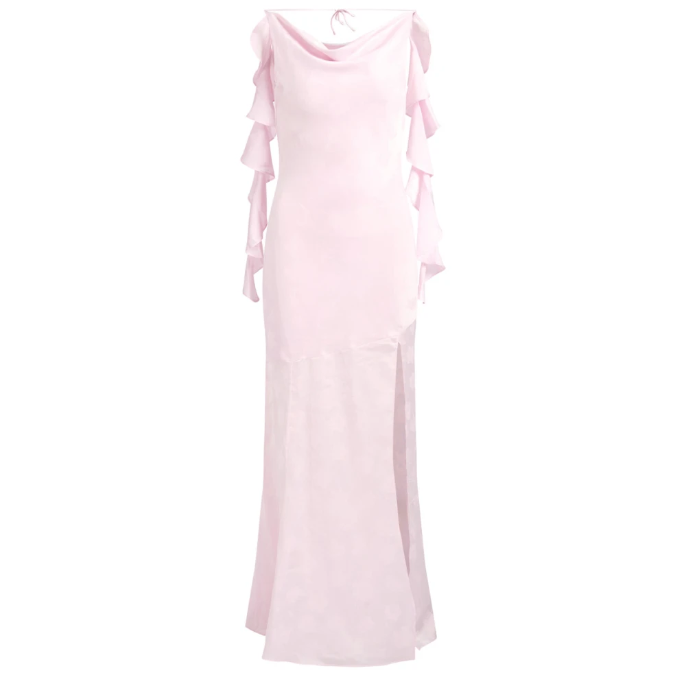 Rotate Birger Christensen Women's Pink Gowns, S, Maxi Waterfall Dress