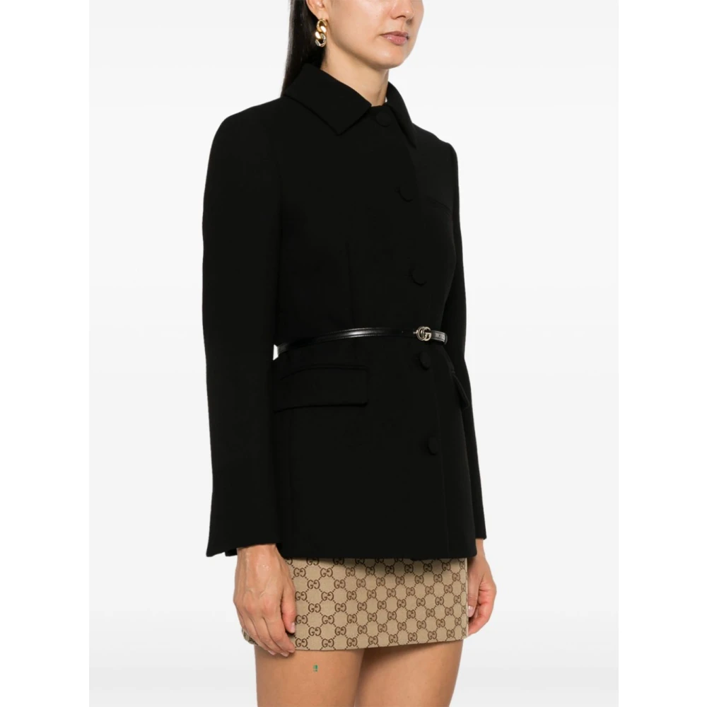 Gucci Zwart Wol Crepe Jas Klassieke Stijl Black Dames