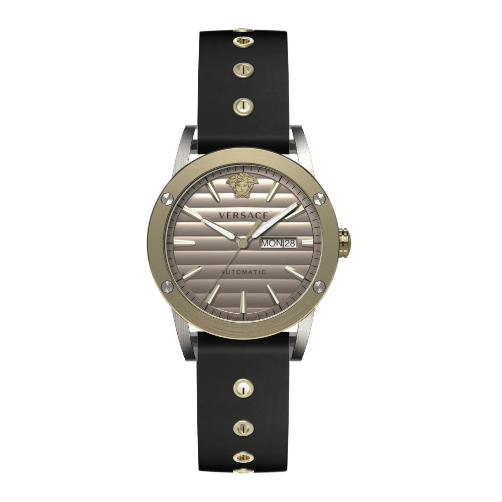 Versace Theros Automatisk Klocka Svart Läder Beige, Herr