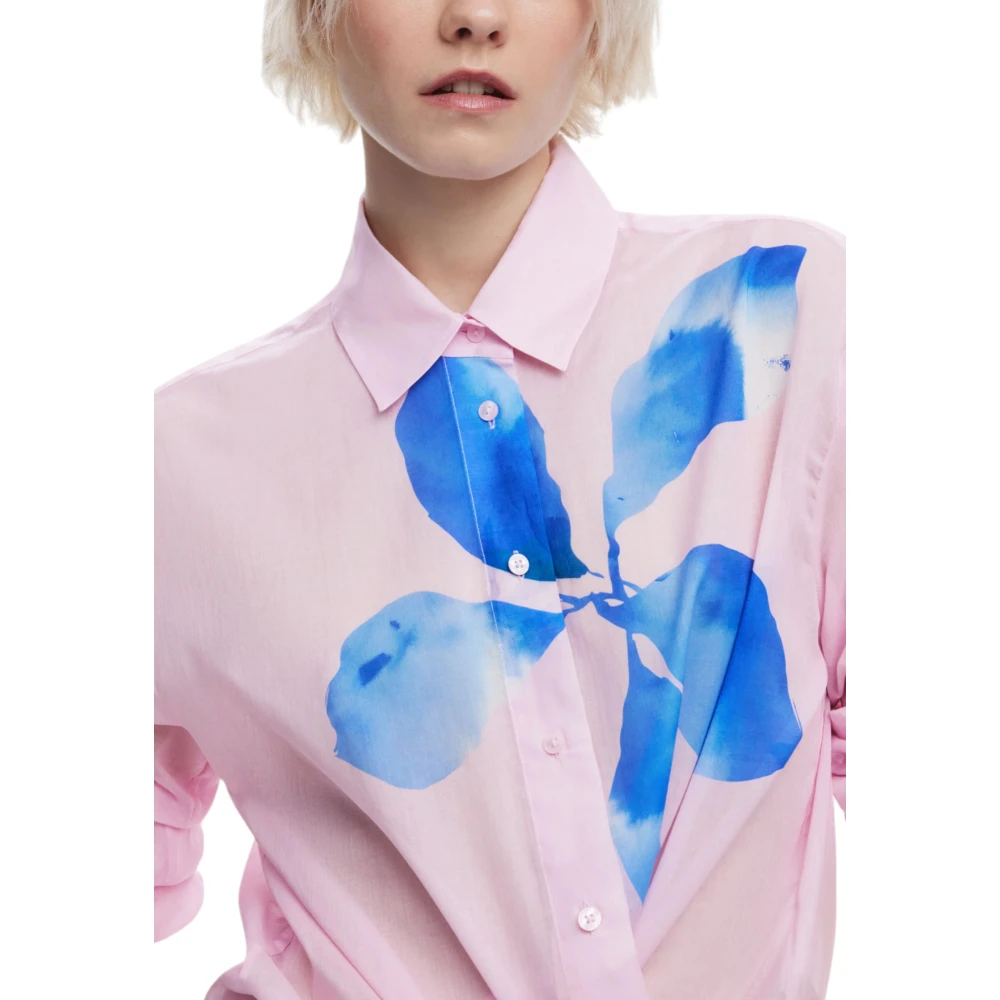 Desigual Lange katoenen damesoverhemd Pink Dames