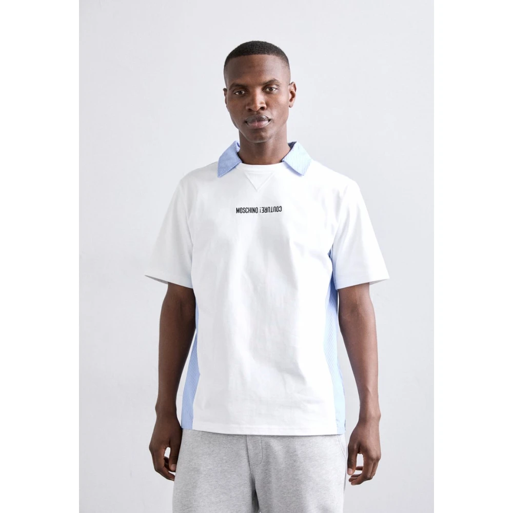 Moschino Blauw en wit katoenen T-shirt White Heren