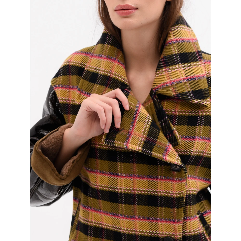Beatrice .b Multicolor Plaid Corduroy Jas met Vinyl Mouwen Multicolor Dames