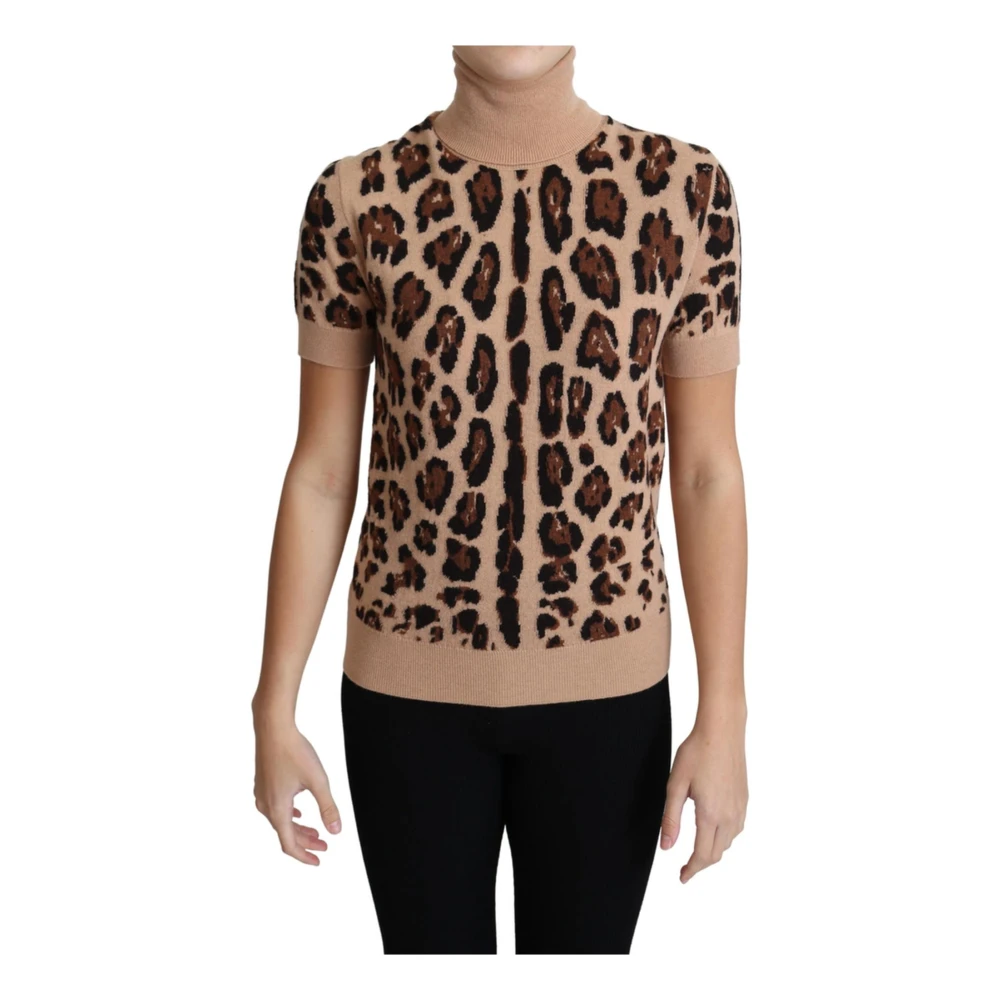 Dolce & Gabbana Leopard Print Wool Turtleneck Top Multicolor Dames