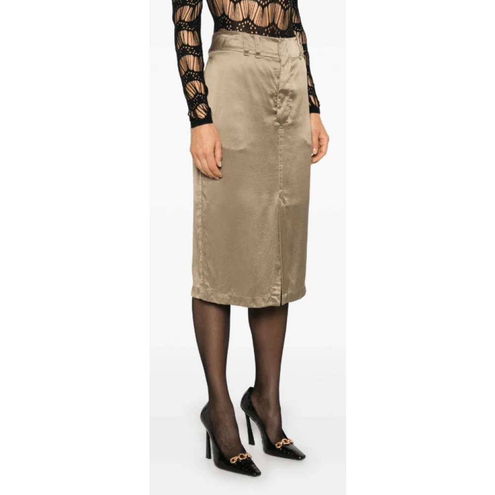 Saint Laurent Taupe Zijden Pencil Rok Beige Dames