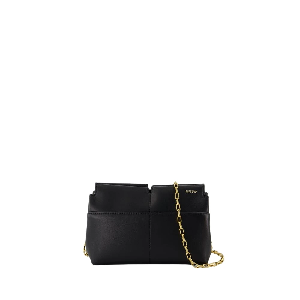 Burberry Zwarte leren Snip Clutch met schouderketting Black Dames