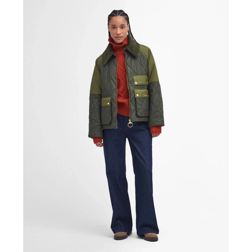 Barbour Gewatteerde jas met patchwork ontwerp Green Dames