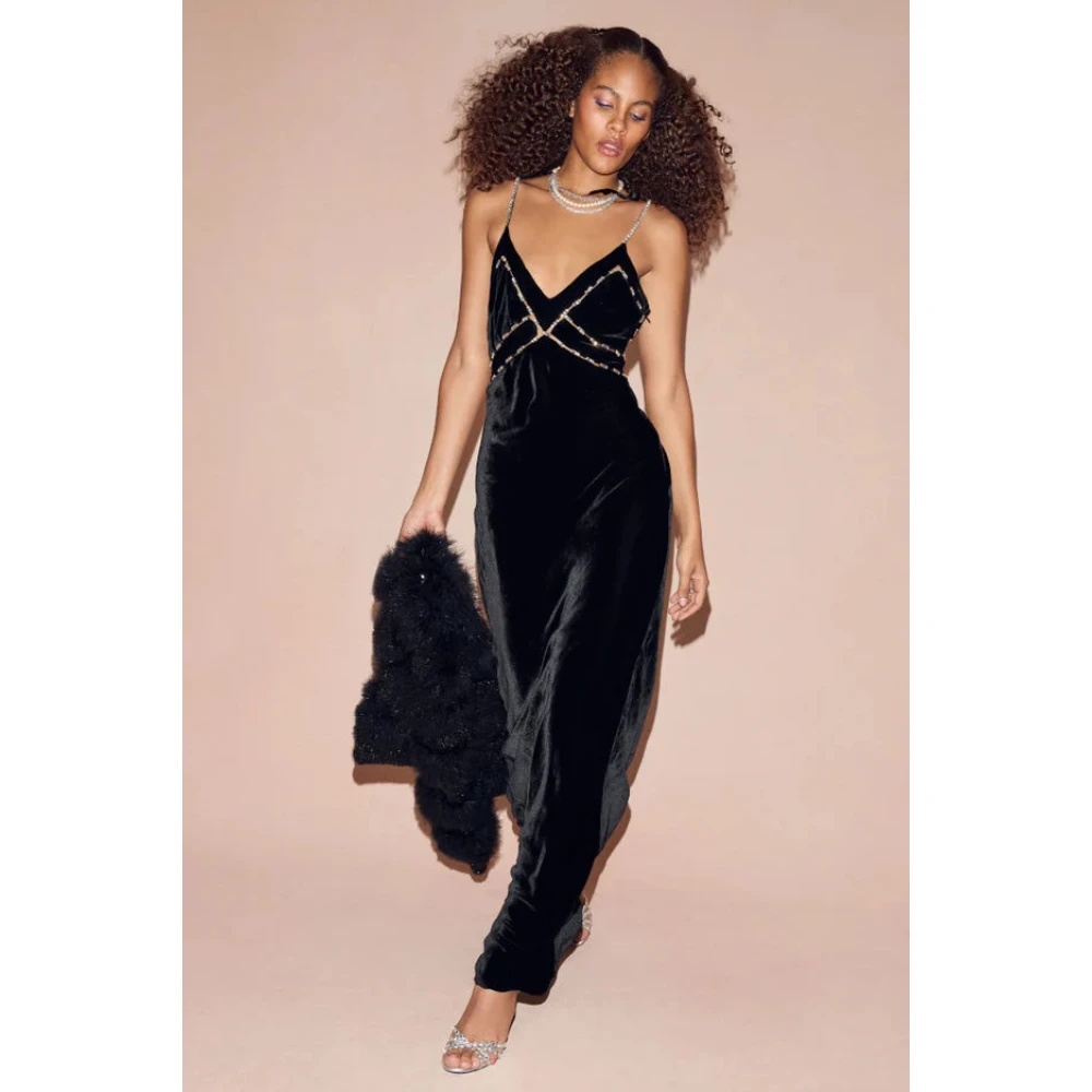 Loveshackfancy Fluwelen versierde maxi-jurk Black Dames