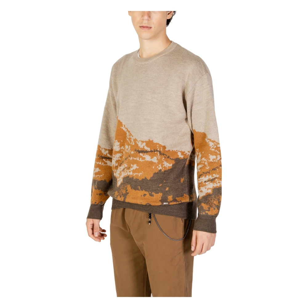 Gianni Lupo Beige Gedrukte Gebreide Kleding Herfst Winter Stijl Beige Heren
