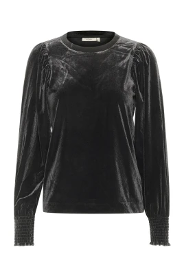 Svart blus med smockade muddar