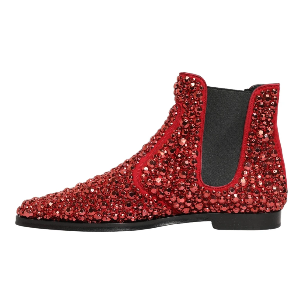 Dolce & Gabbana Women's Red Chelsea Boots, 11 Uk, Embellished Chelsea Ankle Boots
