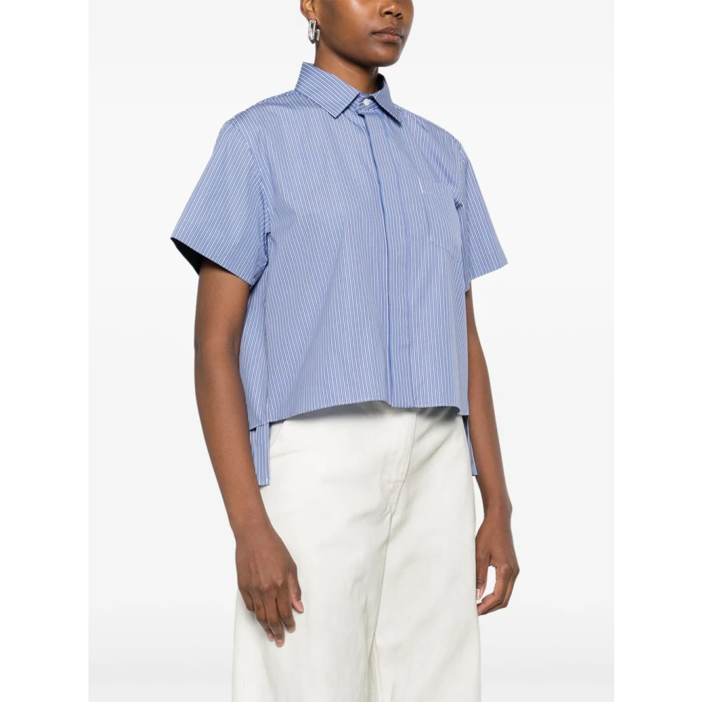 Sacai Blauw Gestreept Katoenen Overhemd Blue Dames