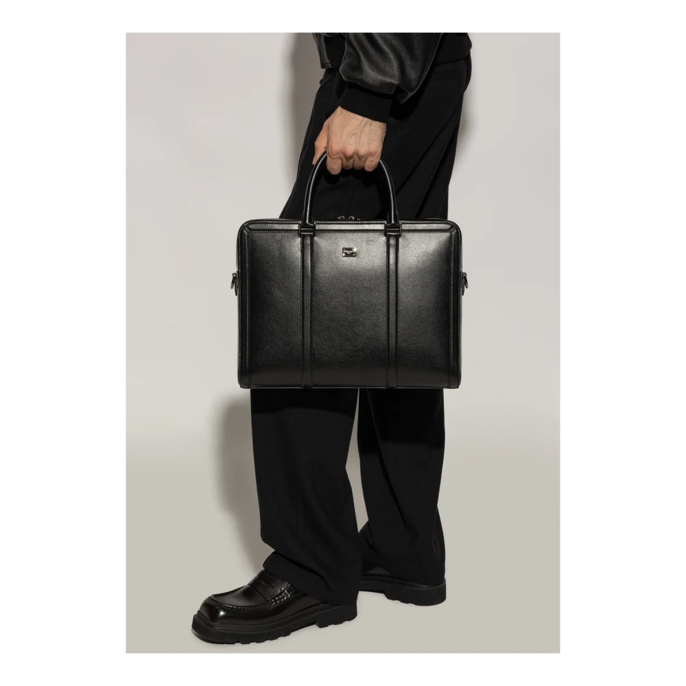 Dolce & Gabbana Leren Aktetas Black Heren