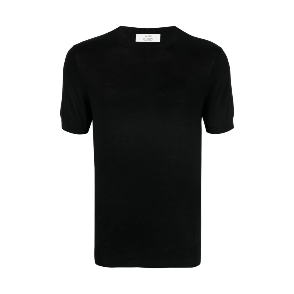 Mauro Ottaviani Svart Siden Ribbad T-Shirt Black, Herr