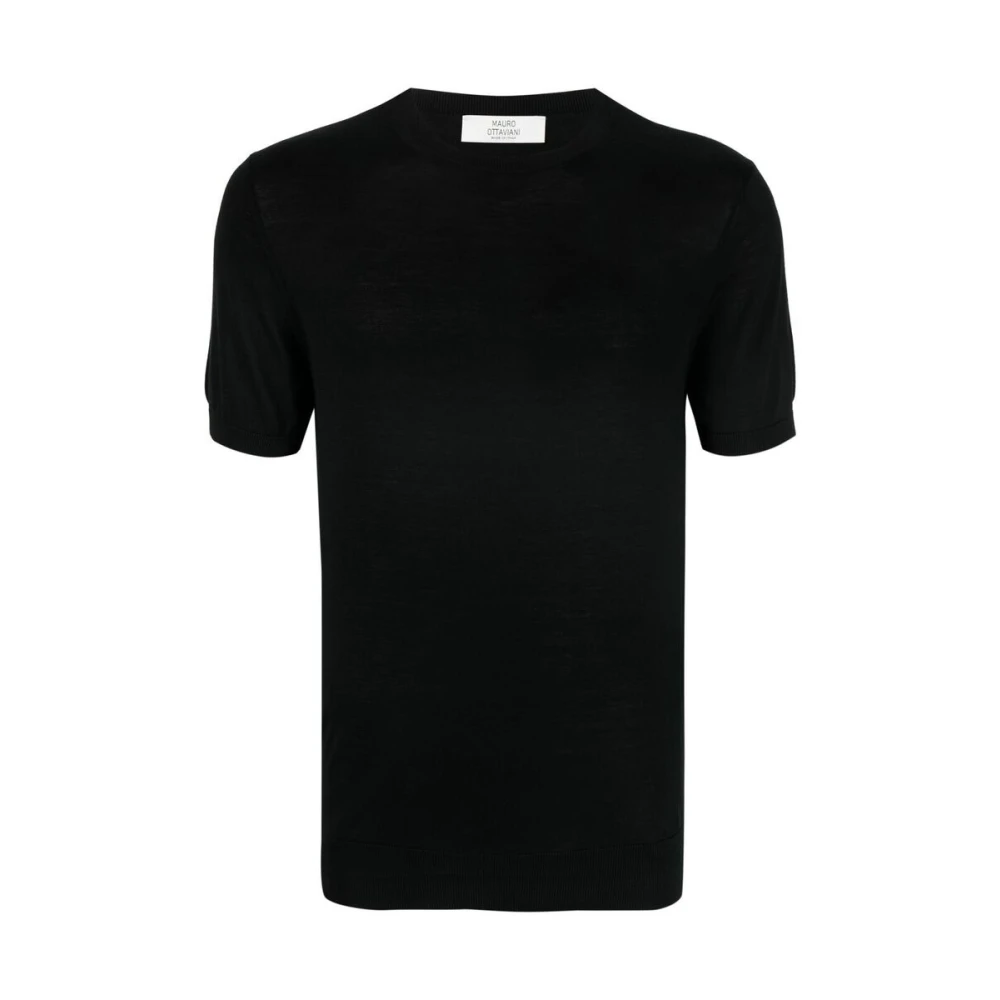 Mauro Ottaviani Zwart Zijden Geribbelde T-Shirt Black Heren