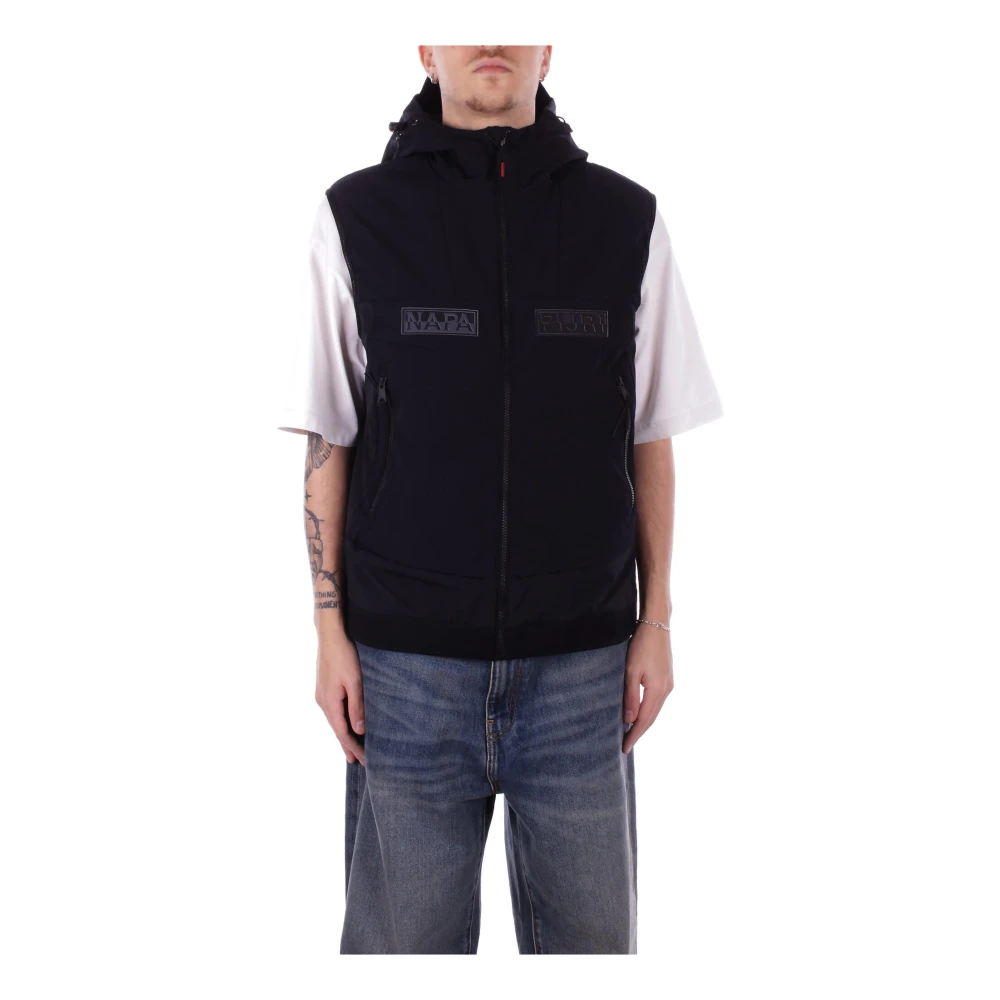 Napapijri Zwarte mouwloze hoodie jas Black Heren