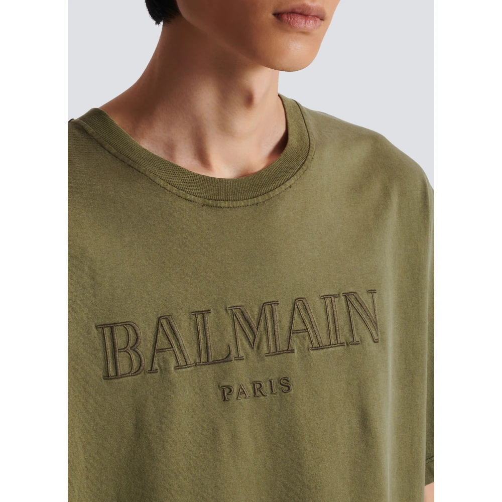 Balmain Vintage geborduurd T-shirt Green Heren