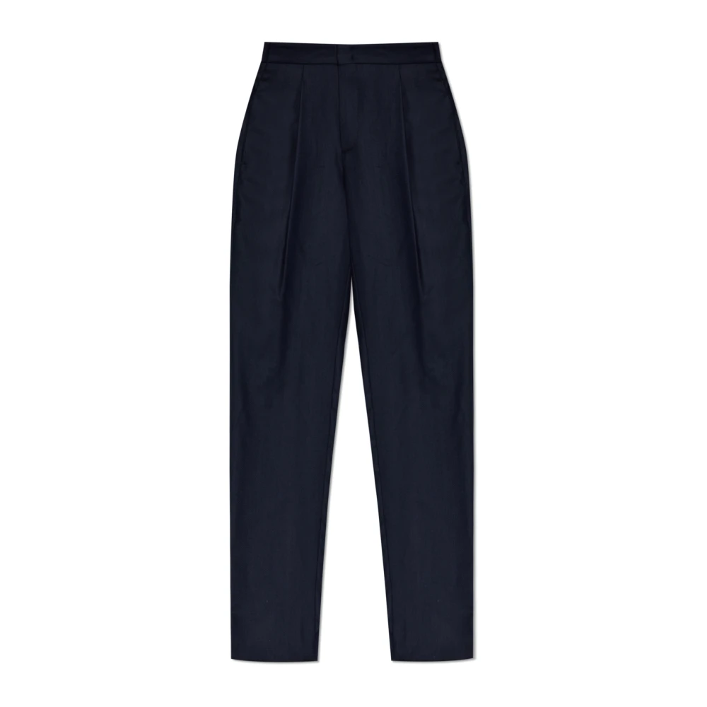 Giorgio Armani Mannelijk Blauw Broeken Heren, L, Wol, Visgraatpatroon Broek