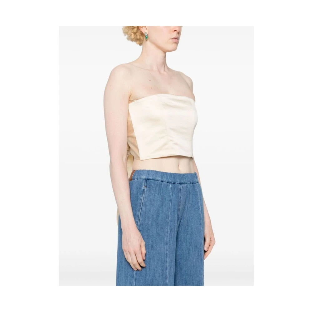 Forte Beige Satin Strapless Cropped Top Beige Dames
