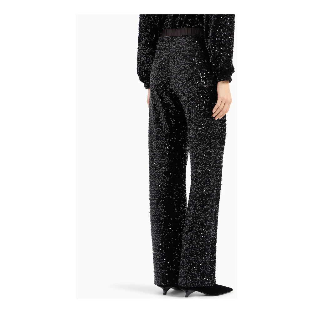 Emporio Armani Zwarte Ciniglia Broek met Pailletten Black Dames