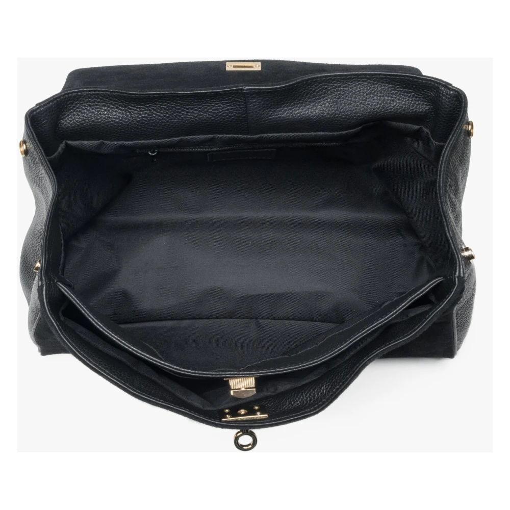 Estro Zwarte Satchel Handtas voor vrouwen gemaakt van Premium Italiaans Echt Velours Black Dames