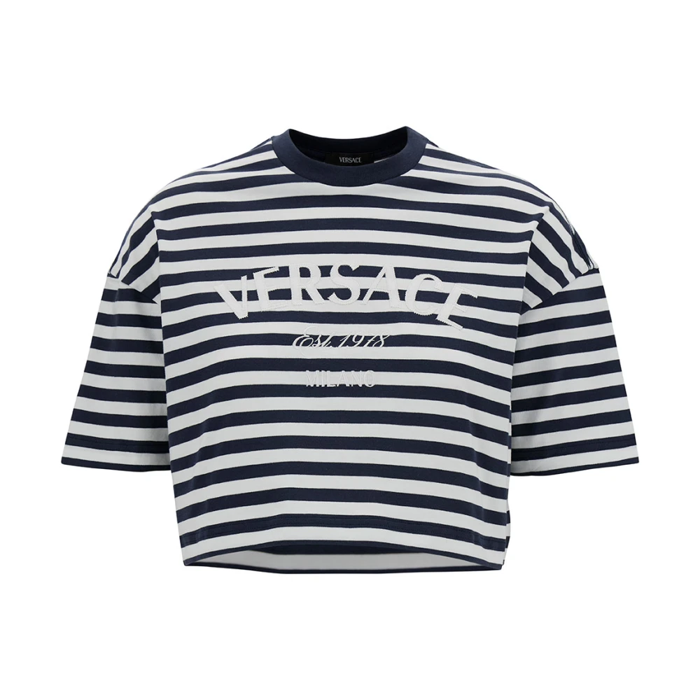 Versace Nautische Strepen Logo Cropped T-Shirt Multicolor Dames