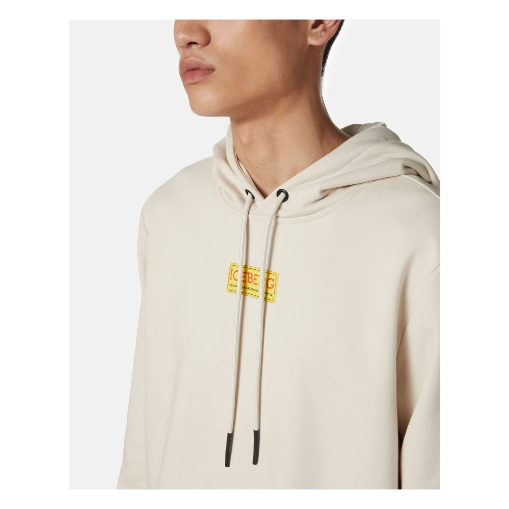 Iceberg Stoffen hoodie in katoen met logo Beige Heren