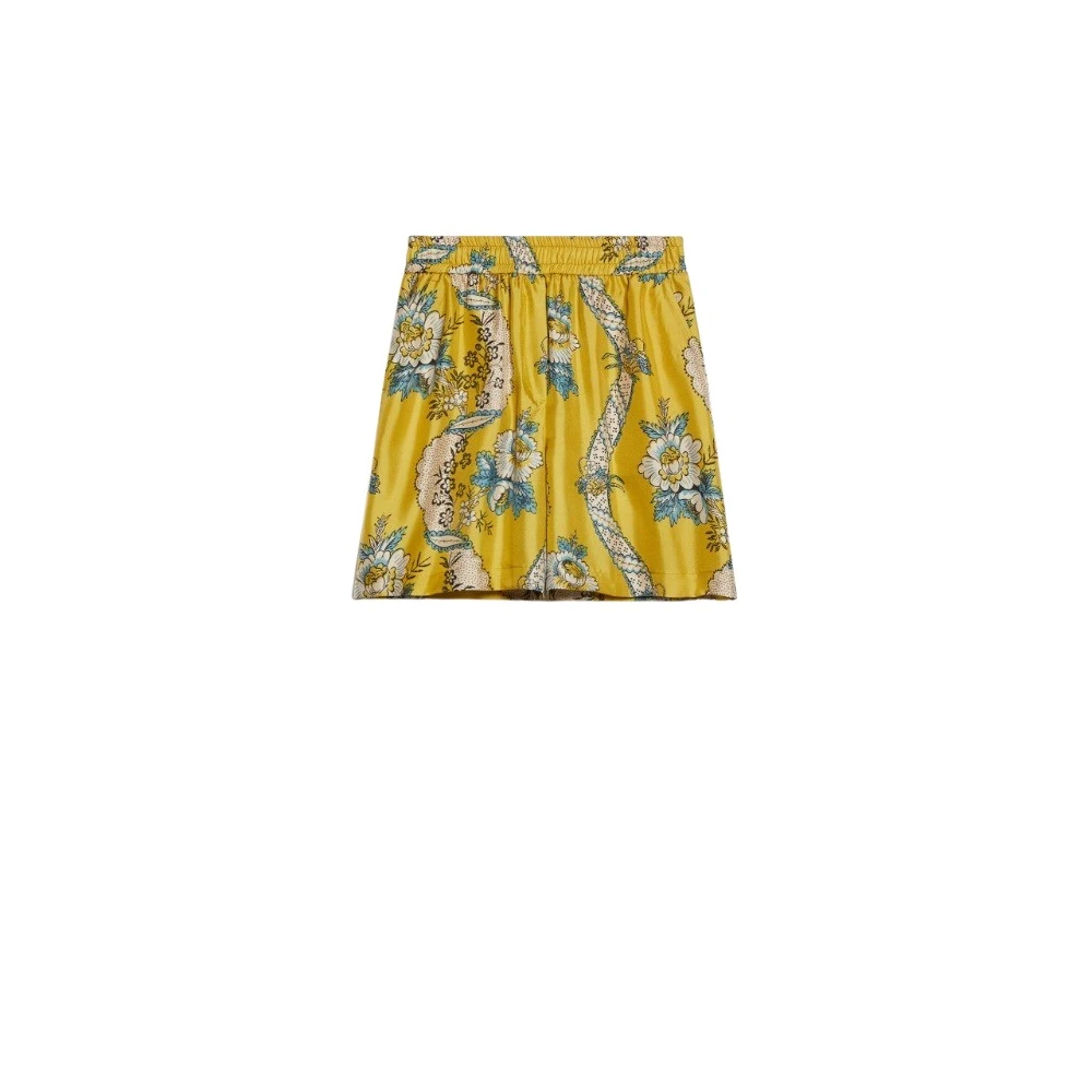 Max Mara Weekend Zijden bedrukte shorts met omgeslagen taille Yellow Dames